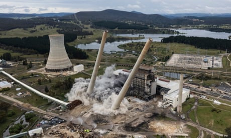 ?End of an era?: explosives topple giant chimneys at defunct NSW coal-fired power plant