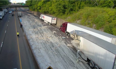 ‘Not a great recipe’: truckload of Alfredo sauce bakes in sun after highway spill