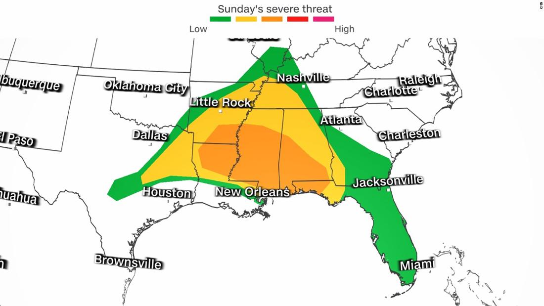 40 million people from Arkansas to Florida at risk for severe weather