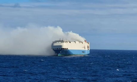 Burning ship carrying Porsches adrift near Azores without crew