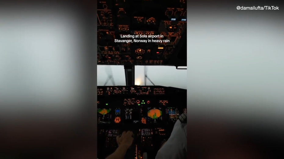 Flight attendant's viral video shows pilots landing in heavy rainstorm