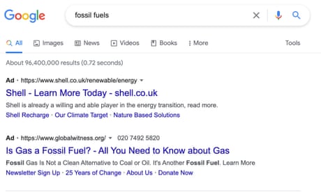 Fossil fuel firms among biggest spenders on Google ads that look like search results