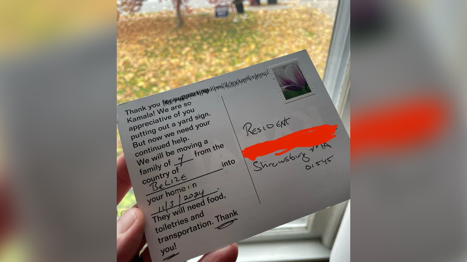 Massachusetts residents claim they're being trolled with fake Harris postcards saying migrant family moving in