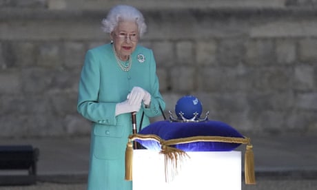 Queen leads lighting of jubilee beacons but will miss St Paul’s service