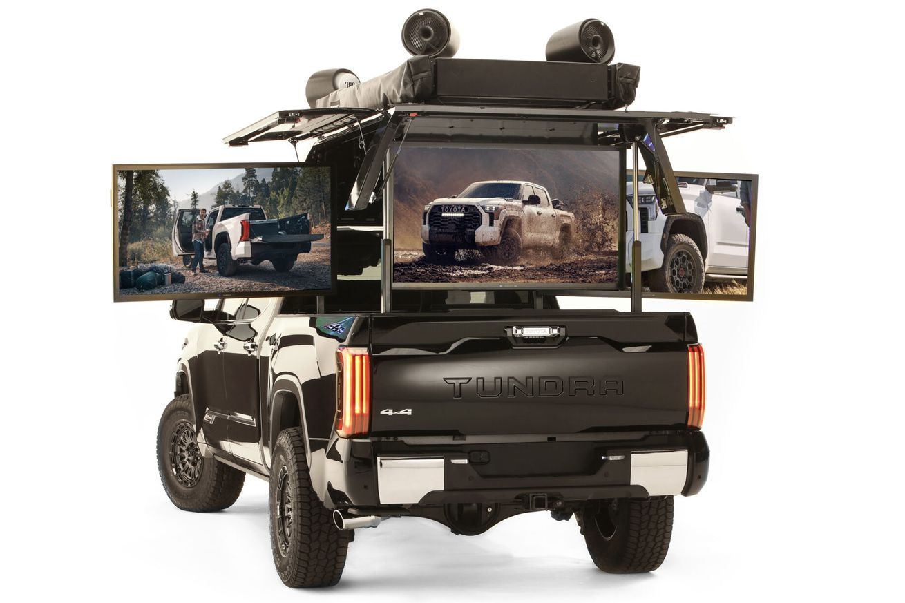 Toyota mounted five big-screen TVs to this Tundra truck