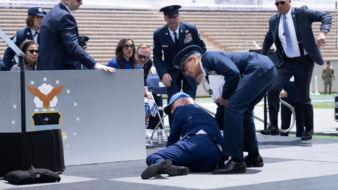 White House says Biden is fine after tripping on stage at Air Force Academy commencement